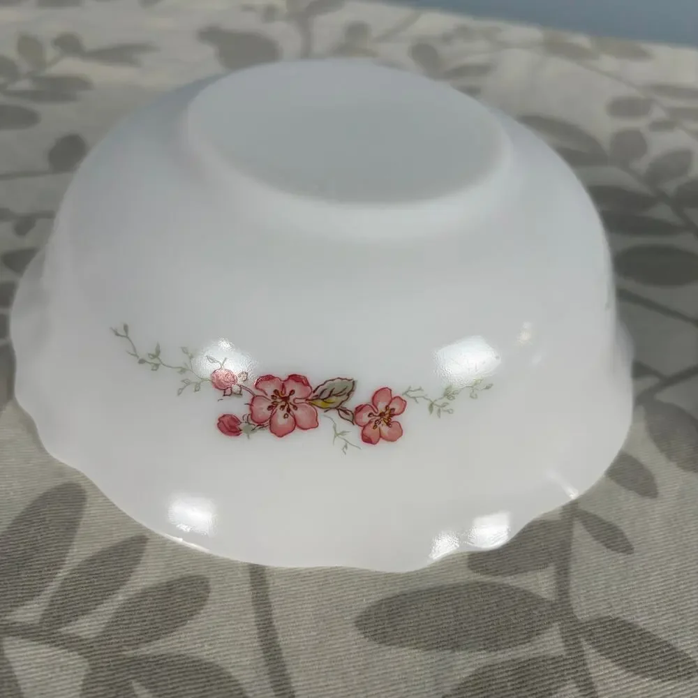 Vintage Arcopal Florentine Bowls Set of 3 Pink Floral French Opal Glass 6¼